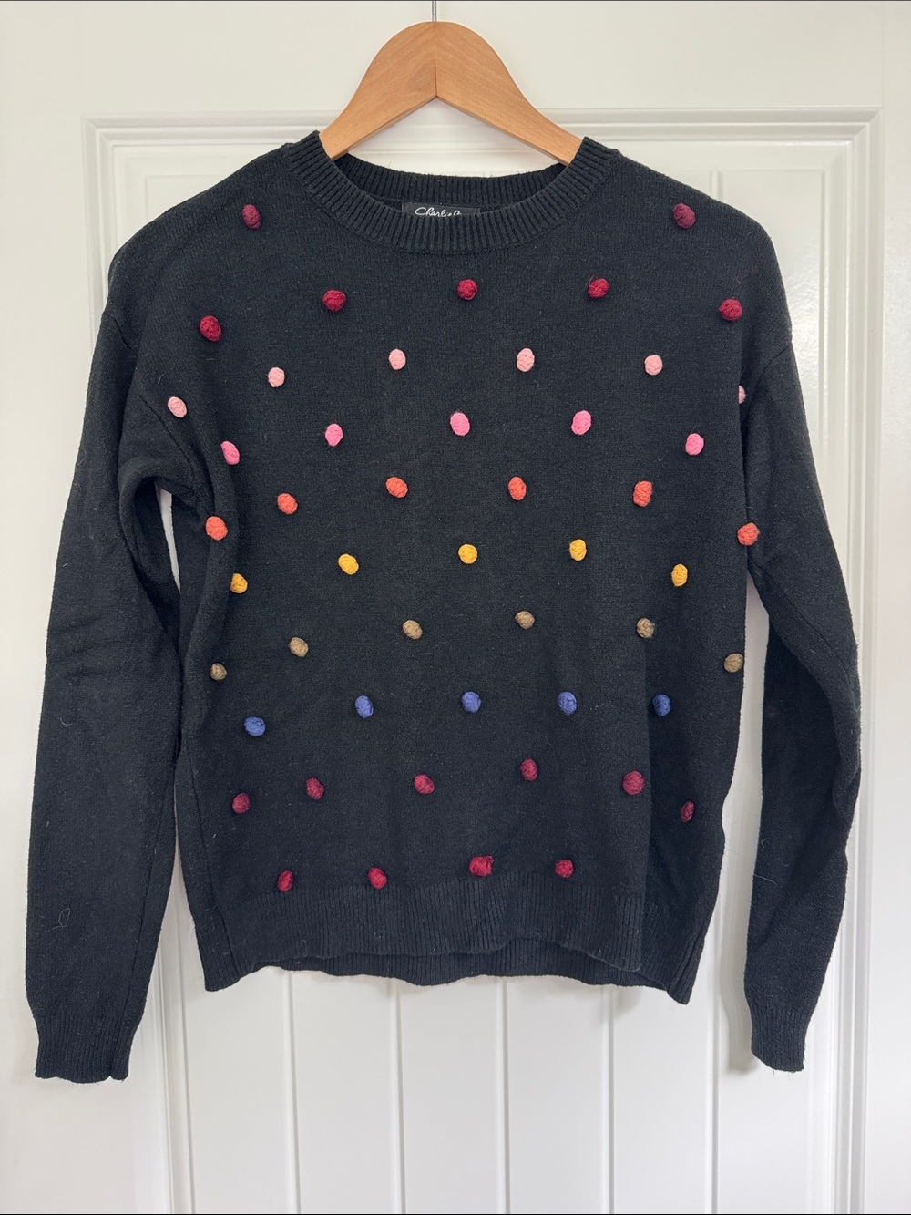 Charlie B Black Pom-Pom Crewneck Sweater - XS